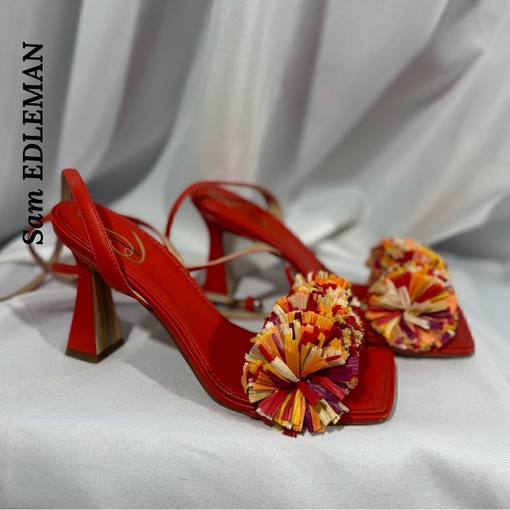 SAME EDELMAN CLARE EMBELLISHED SANDALS IN BRIGHT POMPOM SIZE 8.5M 38.5 - Picture 2 of 7